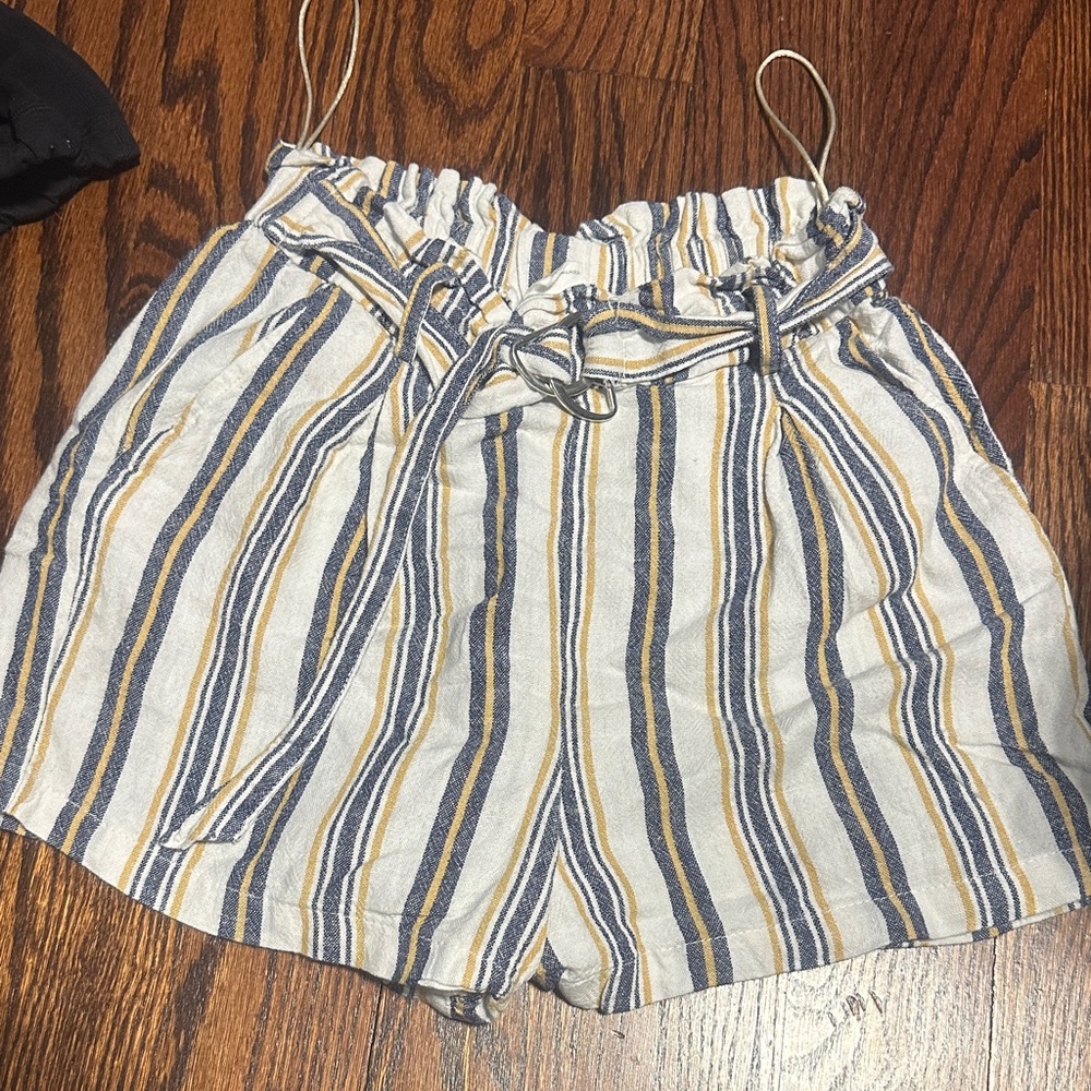 High Waist Striped Women's Shorts - Blue and Yellow